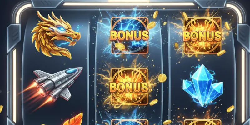 Biểu tượng Wild và Scatter trong một ván Nổ Hũ đầy kịch tính.